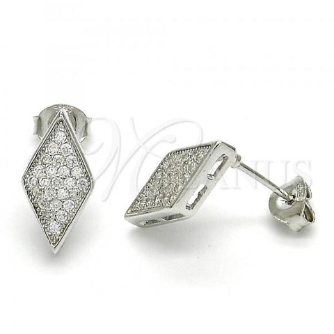 Sterling Silver Stud Earring, with White Cubic Zirconia, Polished, Rhodium Finish, 02.285.0080