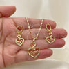 Oro Laminado Earring and Pendant Adult Set, Gold Filled Style Heart and Mom Design, with White Micro Pave, Polished, Golden Finish, 10.196.0066.1