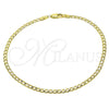 Oro Laminado Basic Anklet, Gold Filled Style Curb Design, Diamond Cutting Finish, Golden Finish, 04.213.0086.10