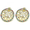 Oro Laminado Stud Earring, Gold Filled Style with Multicolor Micro Pave, Polished, Golden Finish, 02.233.0016