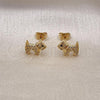 Oro Laminado Stud Earring, Gold Filled Style Dog Design, with White and Black Micro Pave, Polished, Golden Finish, 02.342.0151