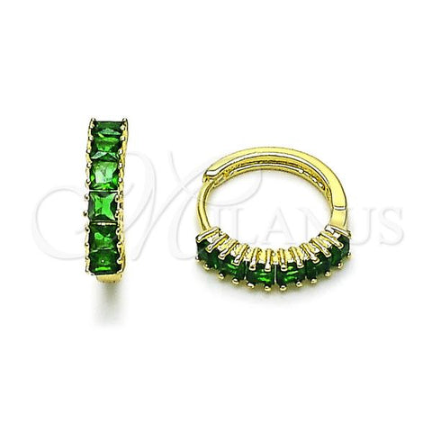 Oro Laminado Huggie Hoop, Gold Filled Style with Green Cubic Zirconia, Polished, Golden Finish, 02.213.0797.18