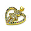 Oro Laminado Fancy Pendant, Gold Filled Style Teddy Bear and Heart Design, with Multicolor Cubic Zirconia, Polished, Golden Finish, 05.381.0013