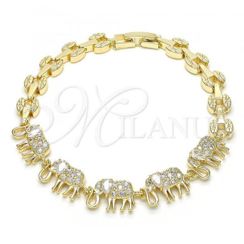Oro Laminado Fancy Bracelet, Gold Filled Style Elephant Design, with White Cubic Zirconia, Polished, Golden Finish, 03.210.0067.08