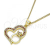 Oro Laminado Pendant Necklace, Gold Filled Style Heart Design, with Garnet Micro Pave, Polished, Golden Finish, 04.156.0103.2.20
