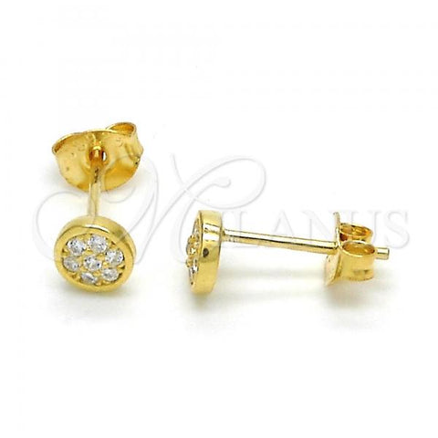 Sterling Silver Stud Earring, with White Cubic Zirconia, Polished, Golden Finish, 02.285.0045