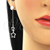 Sterling Silver Long Earring, Star Design, Polished, Rhodium Finish, 02.186.0203