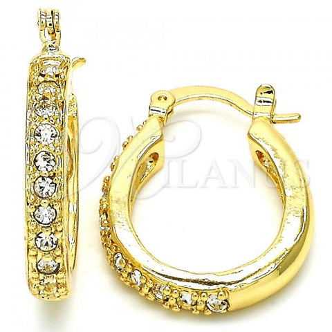 Oro Laminado Small Hoop, Gold Filled Style with White Crystal, Polished, Golden Finish, 02.100.0091.20