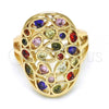 Oro Laminado Multi Stone Ring, Gold Filled Style Heart and key Design, with Multicolor Cubic Zirconia, Polished, Golden Finish, 01.210.0065.1.07 (Size 7)