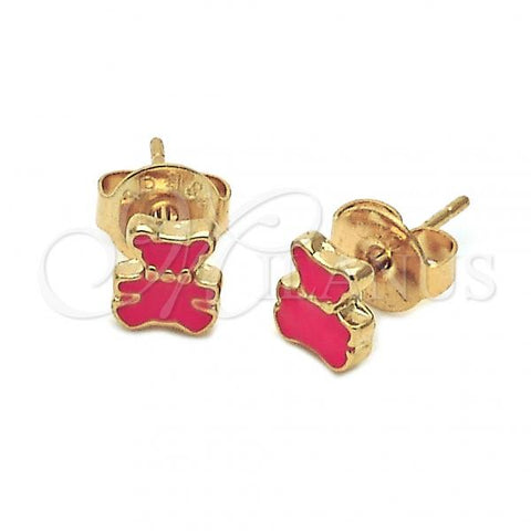 Oro Laminado Stud Earring, Gold Filled Style Teddy Bear Design, Pink Enamel Finish, Golden Finish, 02.64.0241 *PROMO*