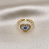 Oro Laminado Multi Stone Ring, Gold Filled Style Evil Eye and Heart Design, with White Mother of Pearl and White Micro Pave, Polished, Golden Finish, 01.341.0064