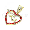 Oro Laminado Fancy Pendant, Gold Filled Style Heart Design, with Garnet Crystal, Polished, Golden Finish, 05.253.0096.1