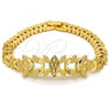 Oro Laminado Fancy Bracelet, Gold Filled Style Leaf Design, Diamond Cutting Finish, Golden Finish, 03.93.0002.07