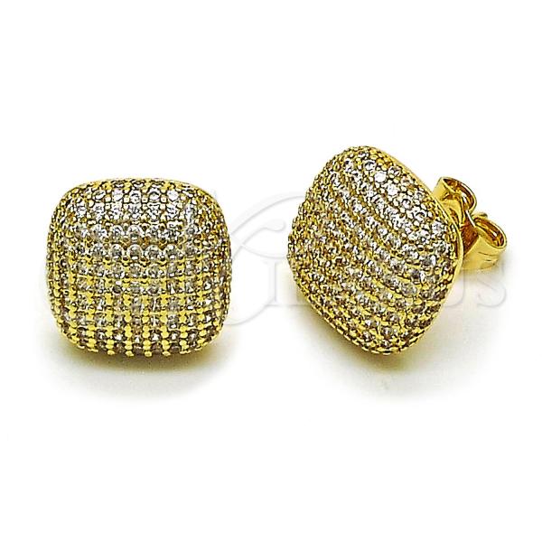 Oro Laminado Stud Earring, Gold Filled Style with White Cubic Zirconia, Polished, Golden Finish, 02.283.0189