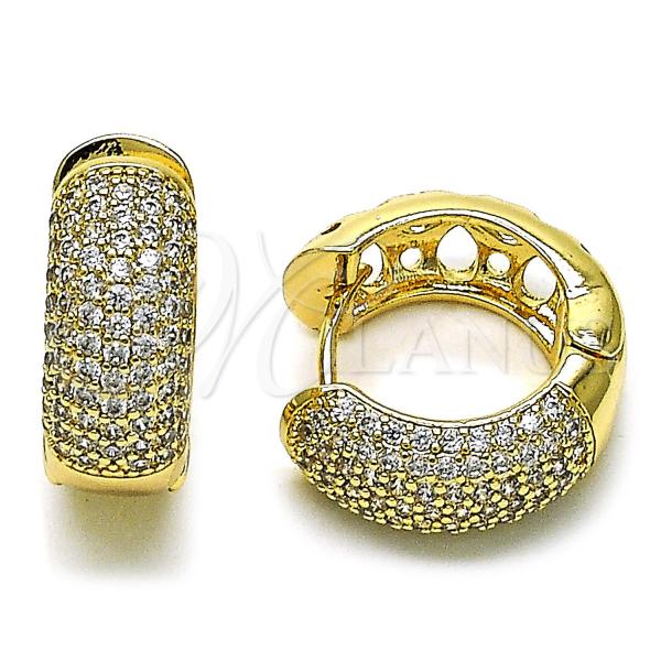 Oro Laminado Huggie Hoop, Gold Filled Style with White Cubic Zirconia, Polished, Golden Finish, 02.213.0751.22