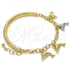 Oro Laminado Charm Bracelet, Gold Filled Style Dolphin and Hollow Design, with White Crystal, Diamond Cutting Finish, Tricolor, 03.63.1829.1.08