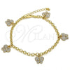 Oro Laminado Charm Bracelet, Gold Filled Style Butterfly and Rolo Design, with White Crystal, Polished, Golden Finish, 03.63.1374.07
