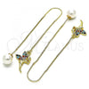 Oro Laminado Threader Earring, Gold Filled Style Angel Design, with Multicolor Micro Pave, Polished, Golden Finish, 02.210.0810.1