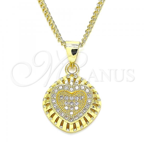 Oro Laminado Pendant Necklace, Gold Filled Style Heart Design, with White Micro Pave, Polished, Golden Finish, 04.156.0332.20