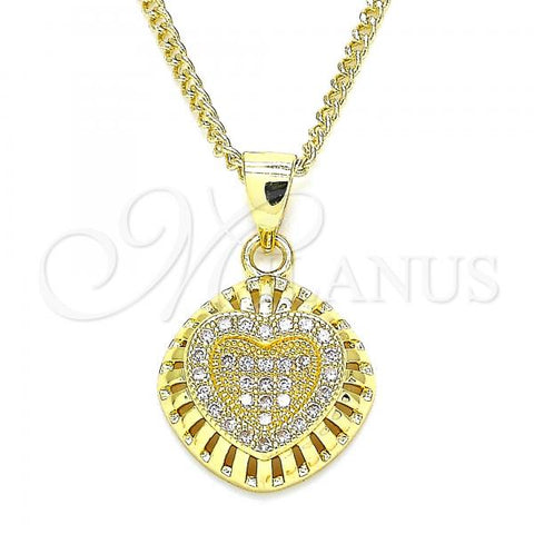 Oro Laminado Pendant Necklace, Gold Filled Style Heart Design, with White Micro Pave, Polished, Golden Finish, 04.156.0332.20