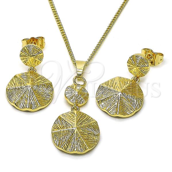 Oro Laminado Earring and Pendant Adult Set, Gold Filled Style Diamond Cutting Finish, Golden Finish, 10.163.0034