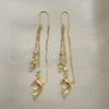Oro Laminado Threader Earring, Gold Filled Style Dolphin Design, with White and Ruby Cubic Zirconia, Polished, Tricolor, 02.253.0059