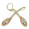 Oro Laminado Long Earring, Gold Filled Style with White Cubic Zirconia, Polished, Golden Finish, 02.210.0182