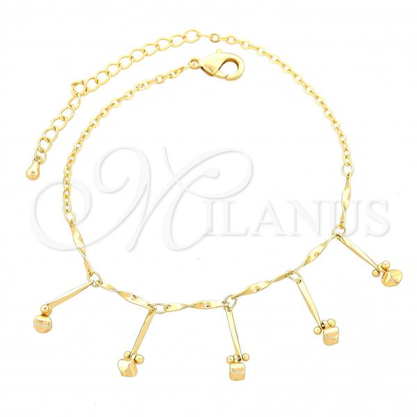 Oro Laminado Charm Bracelet, Gold Filled Style Ball and Twist Design, Polished, Golden Finish, 03.105.0048.10