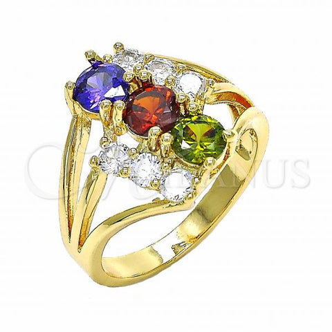 Oro Laminado Multi Stone Ring, Gold Filled Style with Multicolor Cubic Zirconia, Polished, Golden Finish, 01.365.0013.08 (Size 8)