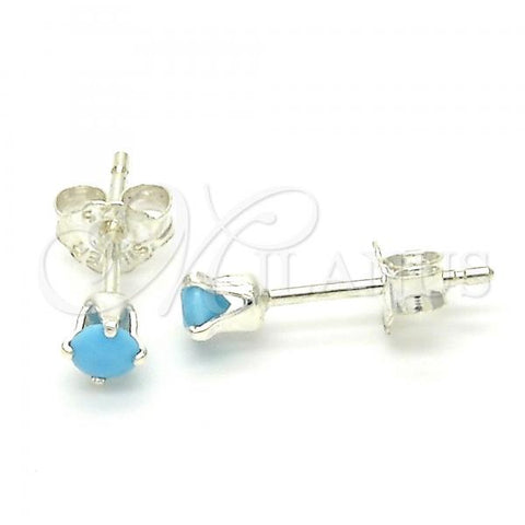 Sterling Silver Stud Earring, with Turquoise Cubic Zirconia, Polished,, 02.63.2604.5