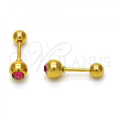 Stainless Steel Stud Earring, with Pink Crystal, Polished, Golden Finish, 02.271.0017.1