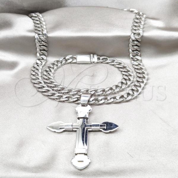 Stainless Steel Necklace and Bracelet, Square Franco Design, Polished, Steel Finish, 06.63.0304.28