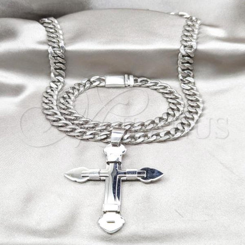 Stainless Steel Necklace and Bracelet, Square Franco Design, Polished, Steel Finish, 06.63.0304.28