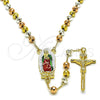 Oro Laminado Medium Rosary, Gold Filled Style Guadalupe and Crucifix Design, Diamond Cutting Finish, Tricolor, 09.411.0009.1.24