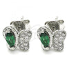 Sterling Silver Stud Earring, Butterfly Design, with Green and White Cubic Zirconia, Polished, Rhodium Finish, 02.369.0007.2