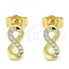 Oro Laminado Stud Earring, Gold Filled Style Infinite Design, with White Micro Pave, Polished, Golden Finish, 02.210.0425