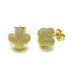 Oro Laminado Stud Earring, Gold Filled Style Flower and Four-leaf Clover Design, Matte Finish, Golden Finish, 02.428.0016