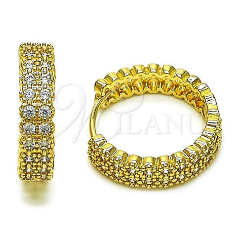 Oro Laminado Huggie Hoop, Gold Filled Style with White Cubic Zirconia, Polished, Golden Finish, 02.195.0217.20