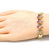 Oro Laminado Fancy Bracelet, Gold Filled Style Flower and Butterfly Design, with Multicolor Cubic Zirconia, Polished, Golden Finish, 03.210.0127.2.07