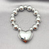Rhodium Plated Fancy Bracelet, Heart and Ball Design, Polished, Rhodium Finish, 03.341.0219.1.08