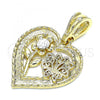 Oro Laminado Fancy Pendant, Gold Filled Style Flower and Butterfly Design, with White Crystal, Polished, Golden Finish, 05.351.0111.1