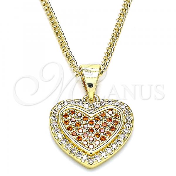 Oro Laminado Pendant Necklace, Gold Filled Style Heart Design, with Garnet and White Micro Pave, Polished, Golden Finish, 04.156.0365.1.20