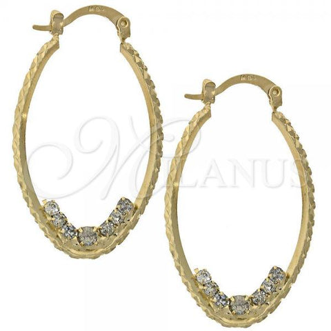 Oro Laminado Medium Hoop, Gold Filled Style with White Cubic Zirconia, Diamond Cutting Finish, Golden Finish, 5.141.002
