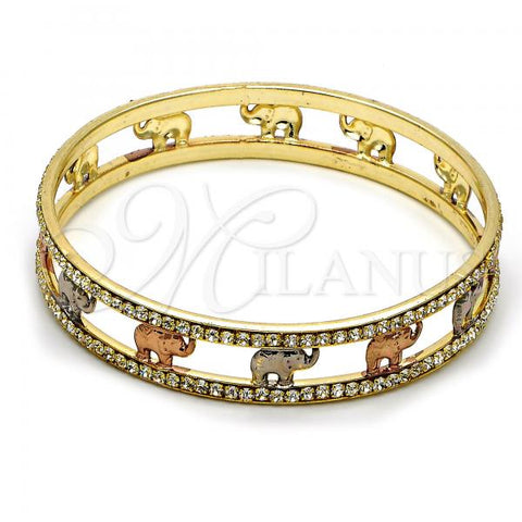 Gold Plated Individual Bangle, Elephant Design, with White Cubic Zirconia, Polished, Tricolor, 03.53.0003.05 (12 MM Thickness, Size 5 - 2.50 Diameter)