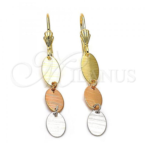 Oro Laminado Long Earring, Gold Filled Style Brushed Finish, Tricolor, 02.63.2188