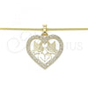 Oro Laminado Pendant Necklace, Gold Filled Style Heart and Bird Design, Polished, Golden Finish, 04.106.0060.1.20
