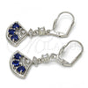 Rhodium Plated Long Earring, with Sapphire Blue Cubic Zirconia and White Micro Pave, Polished, Rhodium Finish, 02.236.0012.5