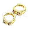 Oro Laminado Huggie Hoop, Gold Filled Style Heart Design, with Garnet Micro Pave, Polished, Golden Finish, 02.284.0035.1.12