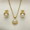 Oro Laminado Earring and Pendant Adult Set, Gold Filled Style with Ivory Pearl, Polished, Golden Finish, 10.156.0462