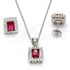 Sterling Silver Earring and Pendant Adult Set, with Garnet and White Cubic Zirconia, Polished, Rhodium Finish, 10.175.0053.1